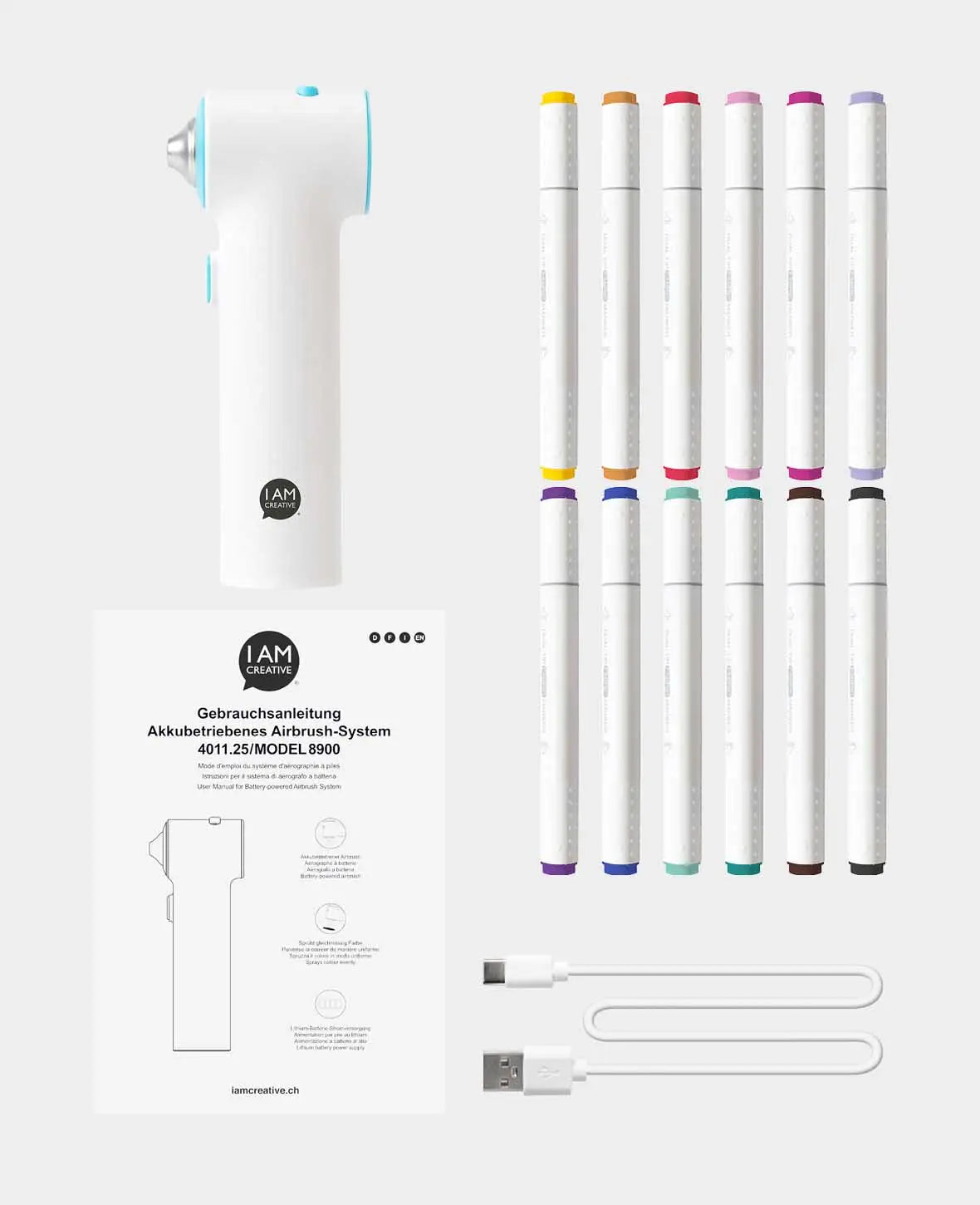 Airbrush Set, incl. 12 Fabric Markers & USB Charging Cable