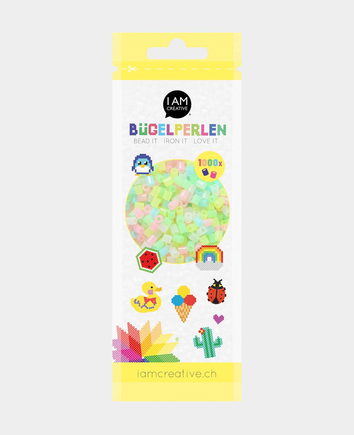 Glow-in-the-dark fusible beads in a bag, pastel colours, ø 5 mm, 1,000 pieces