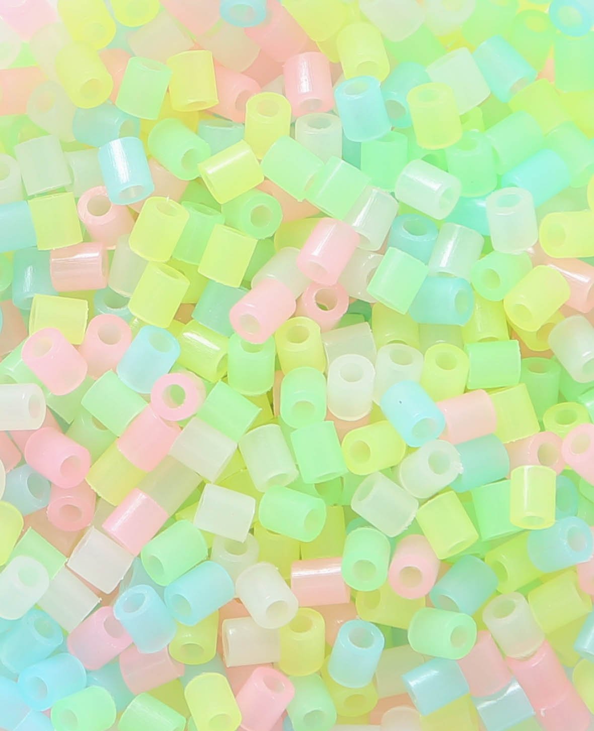 Glow-in-the-dark fusible beads in a bag, pastel colours, ø 5 mm, 1,000 pieces