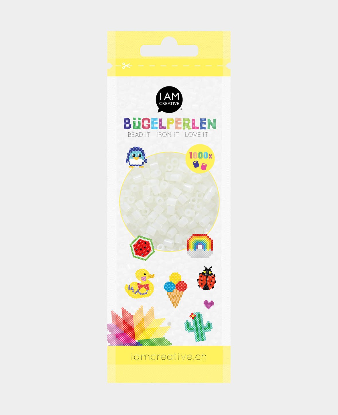 Glow-in-the-dark fusible beads in a bag, transparent glow-in-the-dark, ø 5 mm, 1,000 pieces