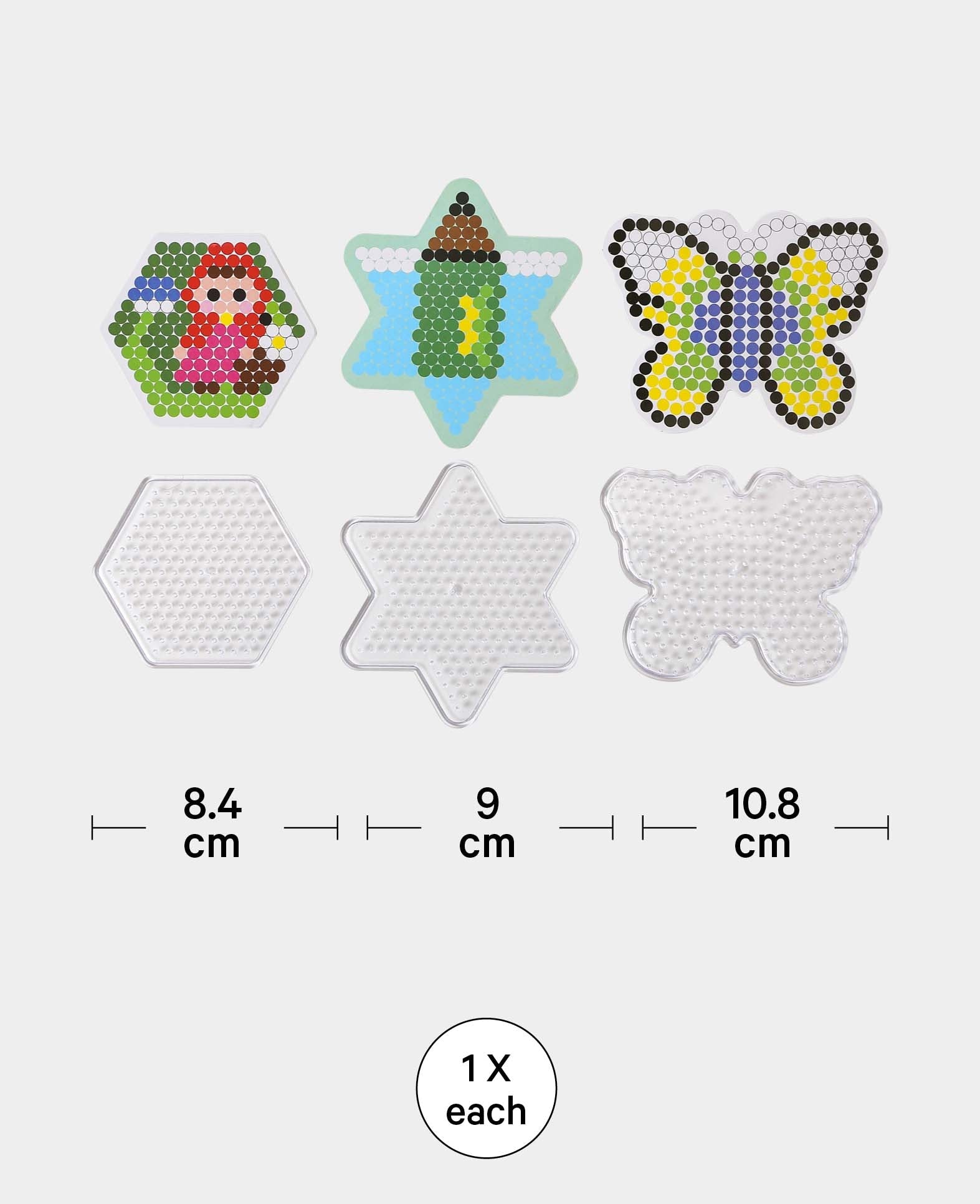 Steckplatten, für Bügelperlen, Stern, Hexagon und Schmetterling, ø 9-10 cm, 3 Motive