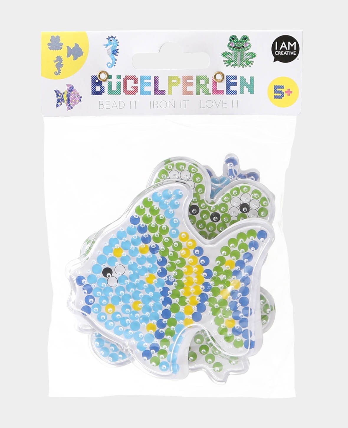 Steckplatten-Set, für Bügelperlen, Seepferd, Frosch und Fisch, ø 9-10 cm, 3 Motive