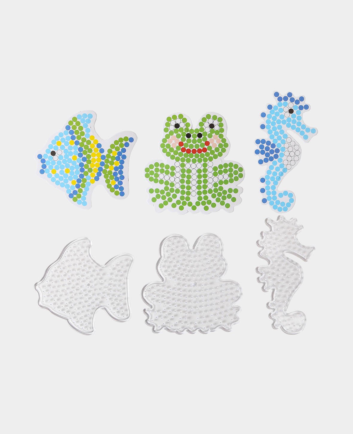 Steckplatten-Set, für Bügelperlen, Seepferd, Frosch und Fisch, ø 9-10 cm, 3 Motive