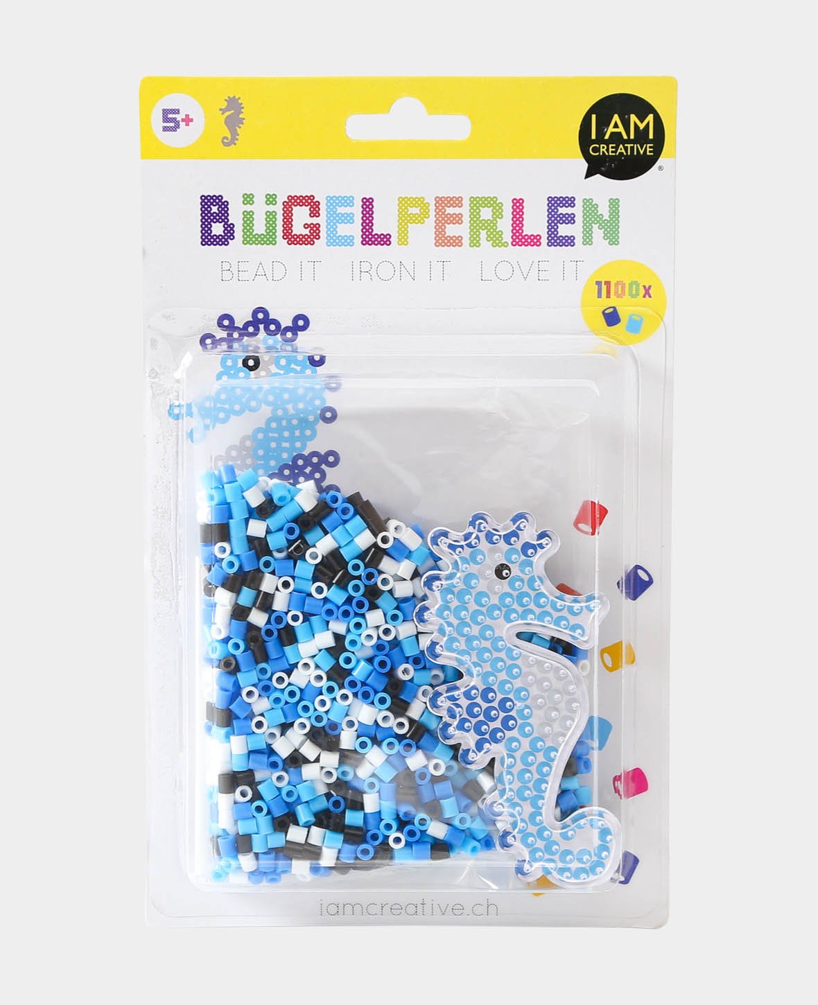 Iron-on Beads Set Seahorse – 1100 Beads, incl. Pegboard & Template, BPA-free, 5 mm