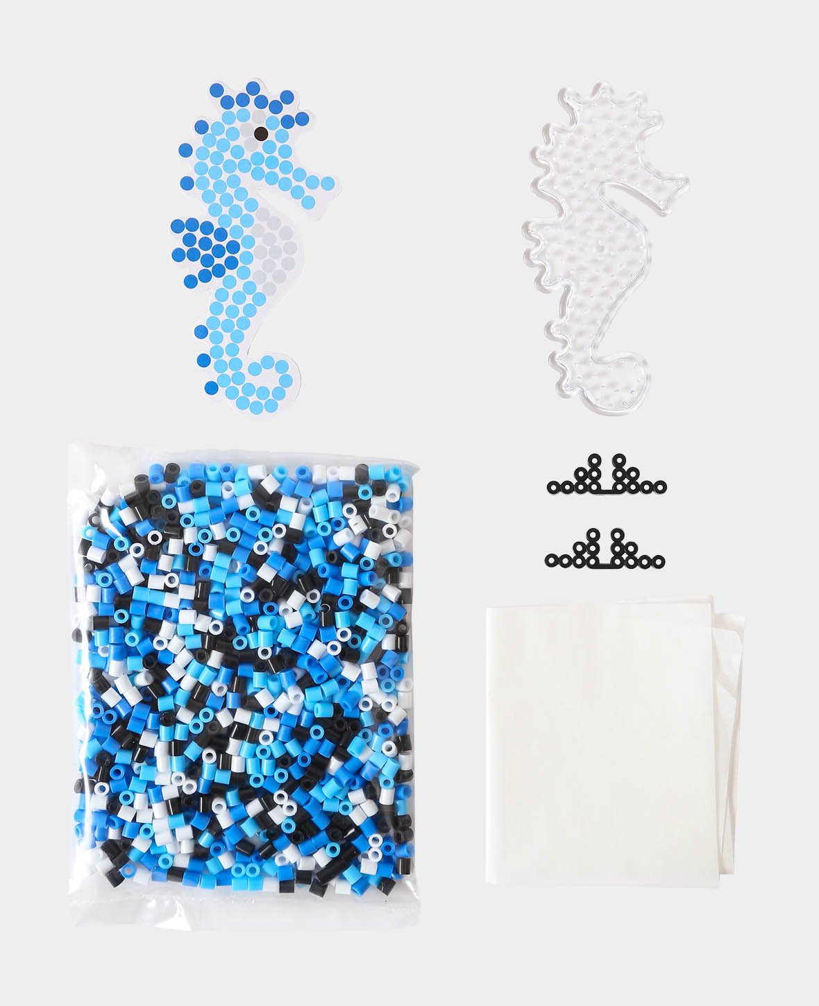 Iron-on Beads Set Seahorse – 1100 Beads, incl. Pegboard & Template, BPA-free, 5 mm