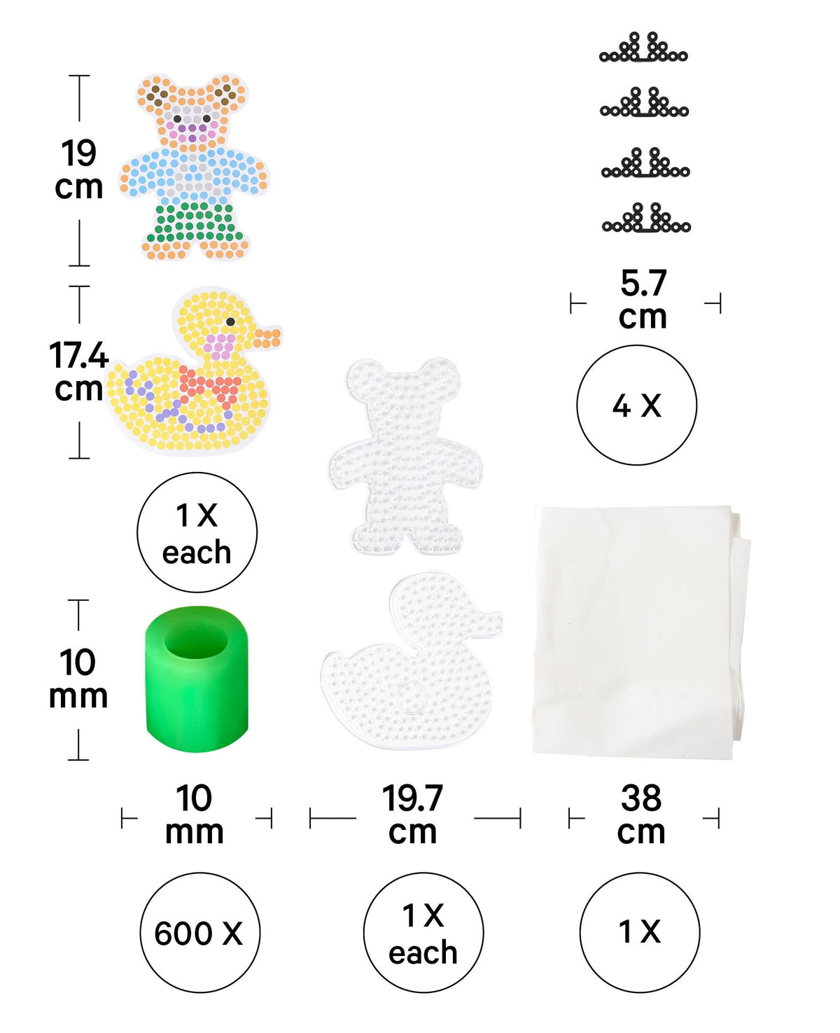 Grand set de perles à repasser XL Canard & Ours, ø 10 mm, 609 pièces