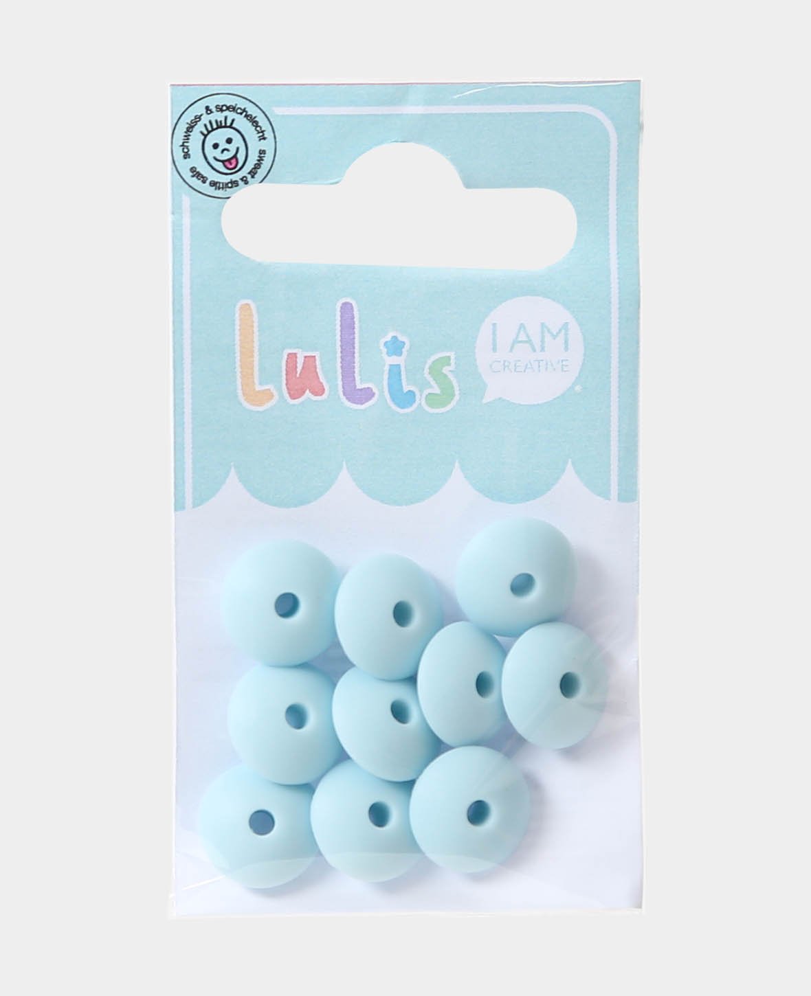 Perles lentilles pour attaches-tétines, Bleu clair, ø 1.2 x 0.7 cm, 10 pc.