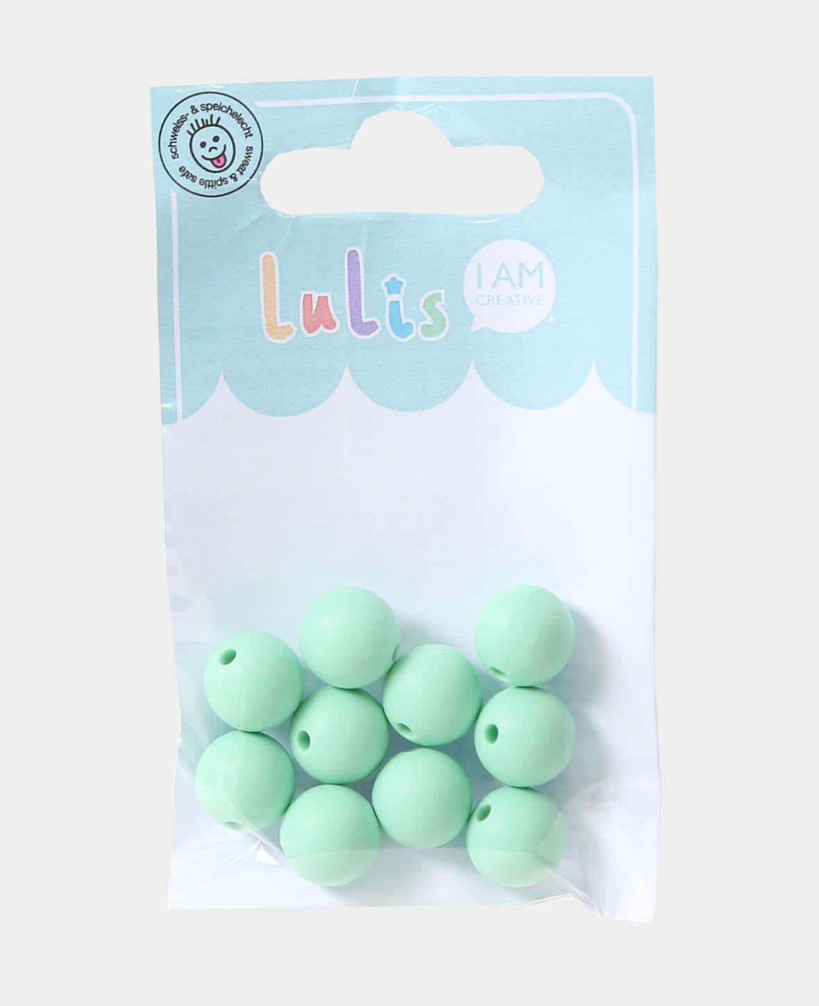 Beads for pacifier clips, mint, ø 1.2 cm, 10 pcs.