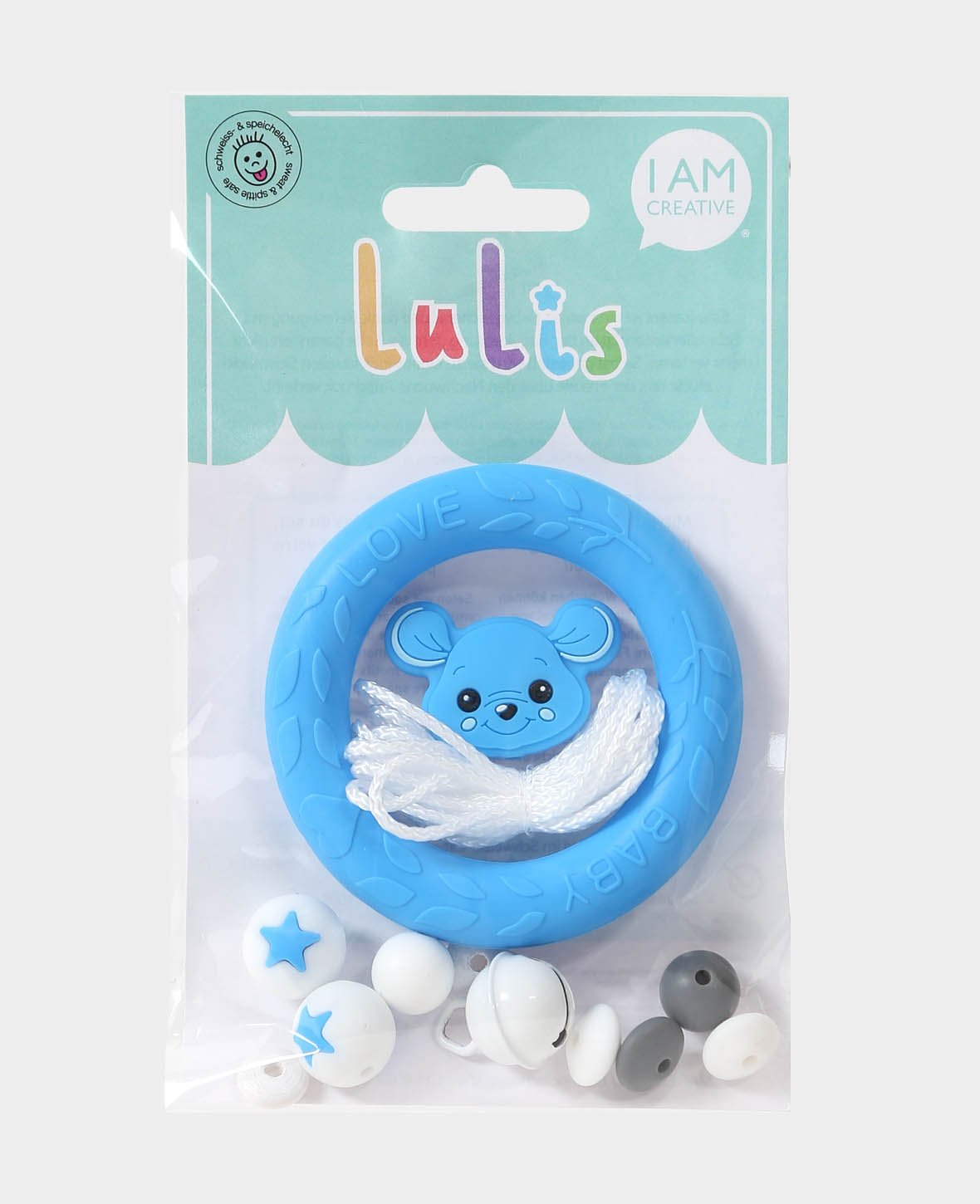 Rassel Set 2 für Nuggiketten Jungen, Blau, ø 1 - 7 cm, 13 teilig