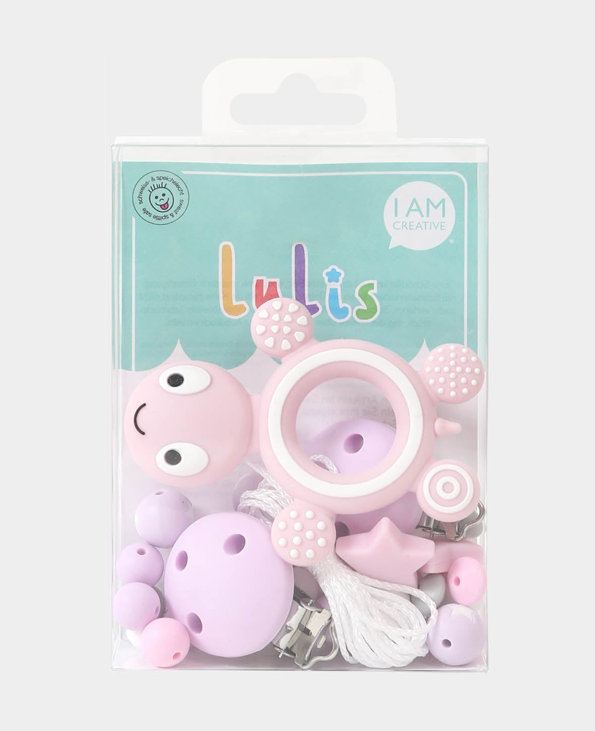 Nuggiketten Set Kinderwagen Schildkröte, Rosa & Flieder, ø 1.2 - 9 cm, 40 teilig