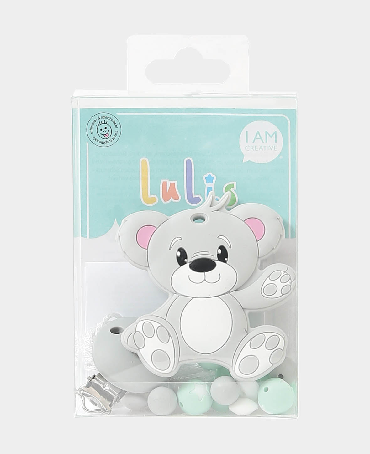Attache-tétine Ourson, gris, ø 1 - 8 cm, 22 pièces