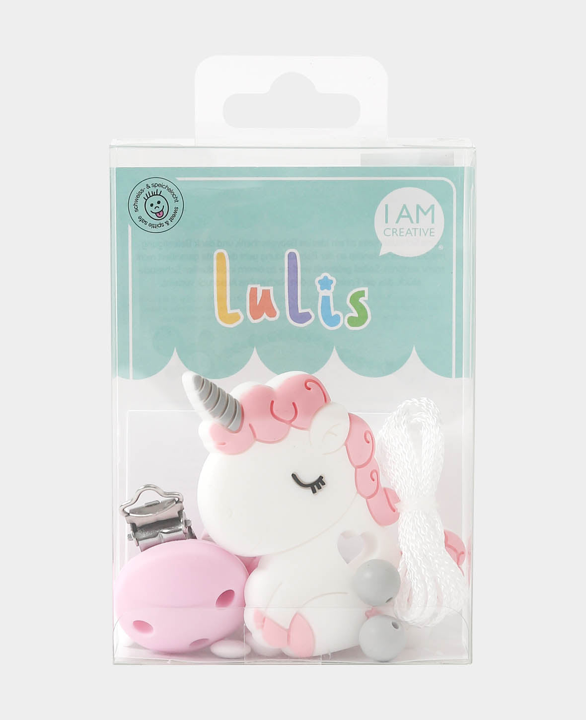 Schnullerkette Einhorn, rosa, ø 1 - 8.4 cm, 22 teilig