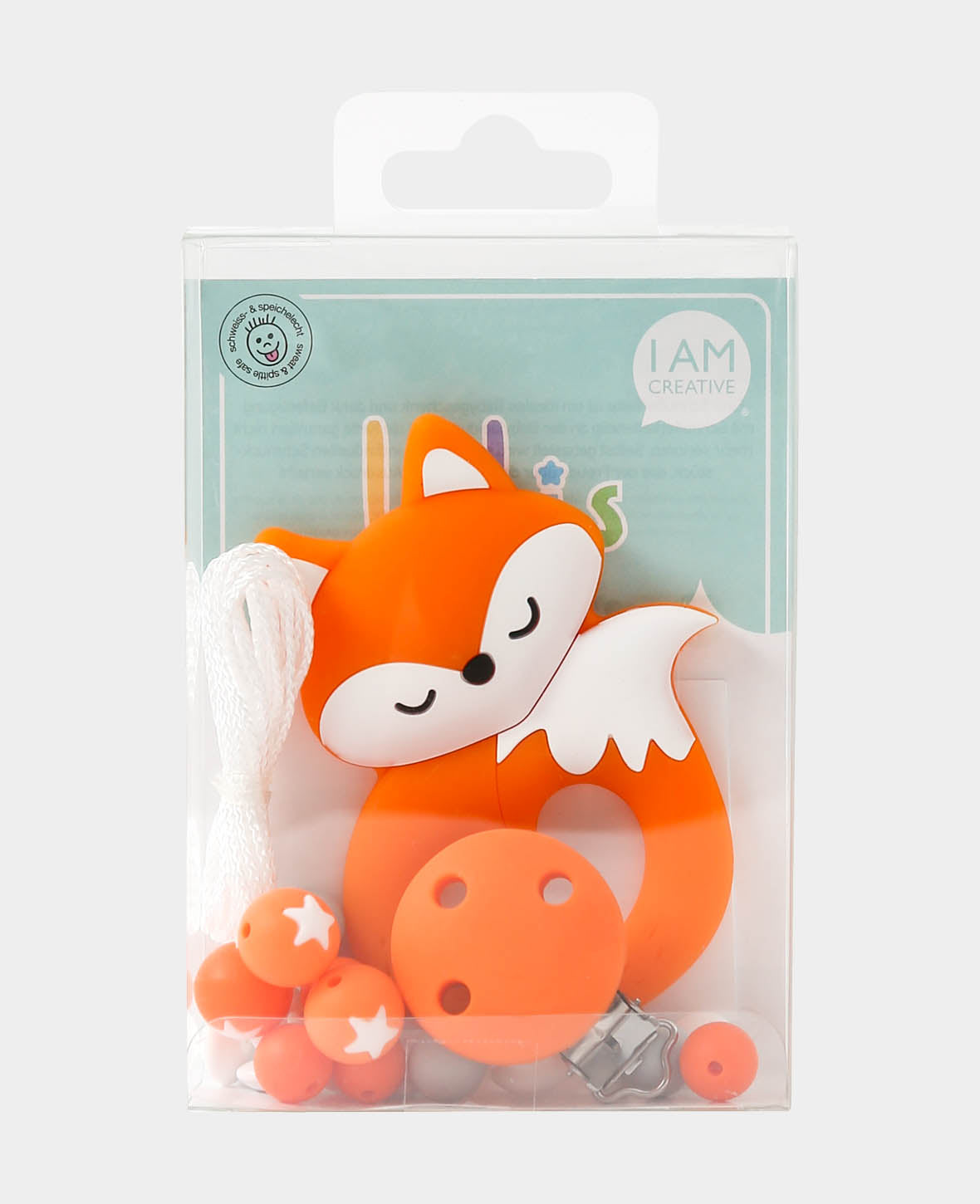 Attache-tétine renard, orange, ø 1 - 9.5 cm, 22 pièces