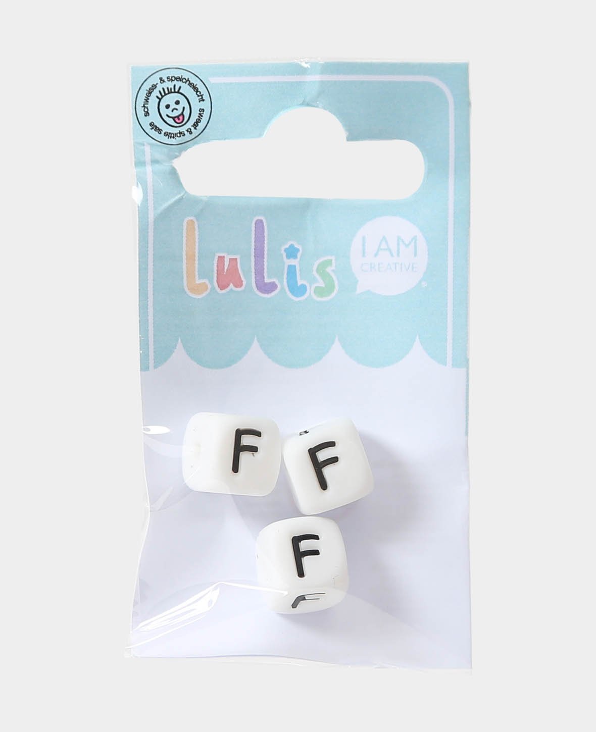 Letter F for pacifier chains, B/W, 1 x 1 cm, 3 pcs.