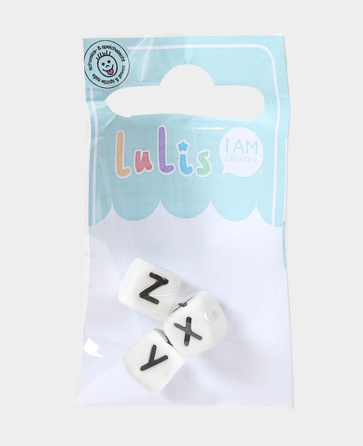 Letters X Y Z for pacifier chains, B/W, 1 x 1 cm, 1 pc each.