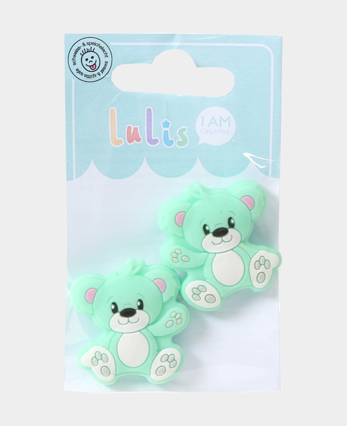 Bear Bead for Pacifier Chains, Mint, 3.2 x 0.9 x 3.5 cm, 2 pcs.