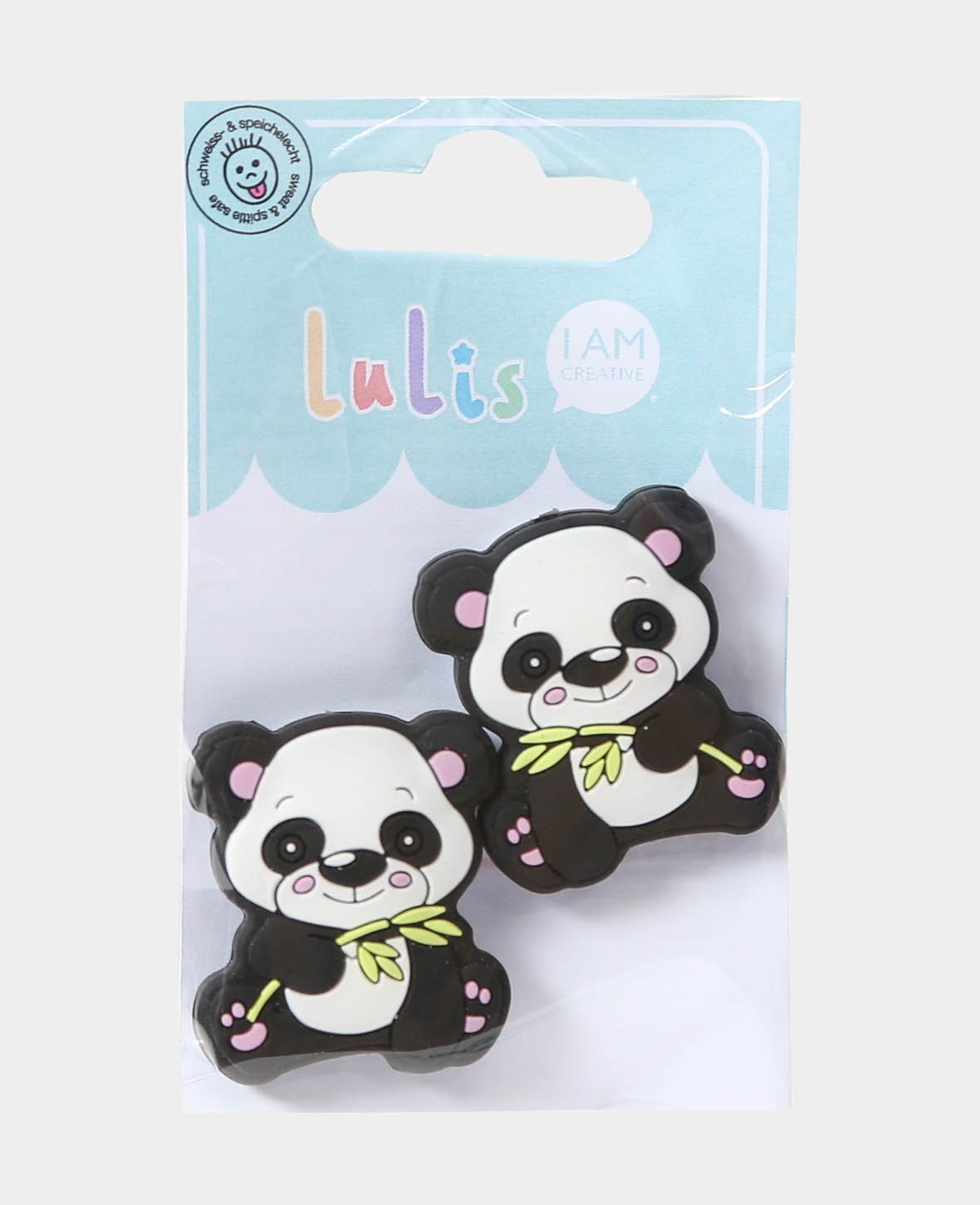 Panda Bead for Soother Chains, Black and White; 3 x 0.9 x 3.5 cm, 2 pcs