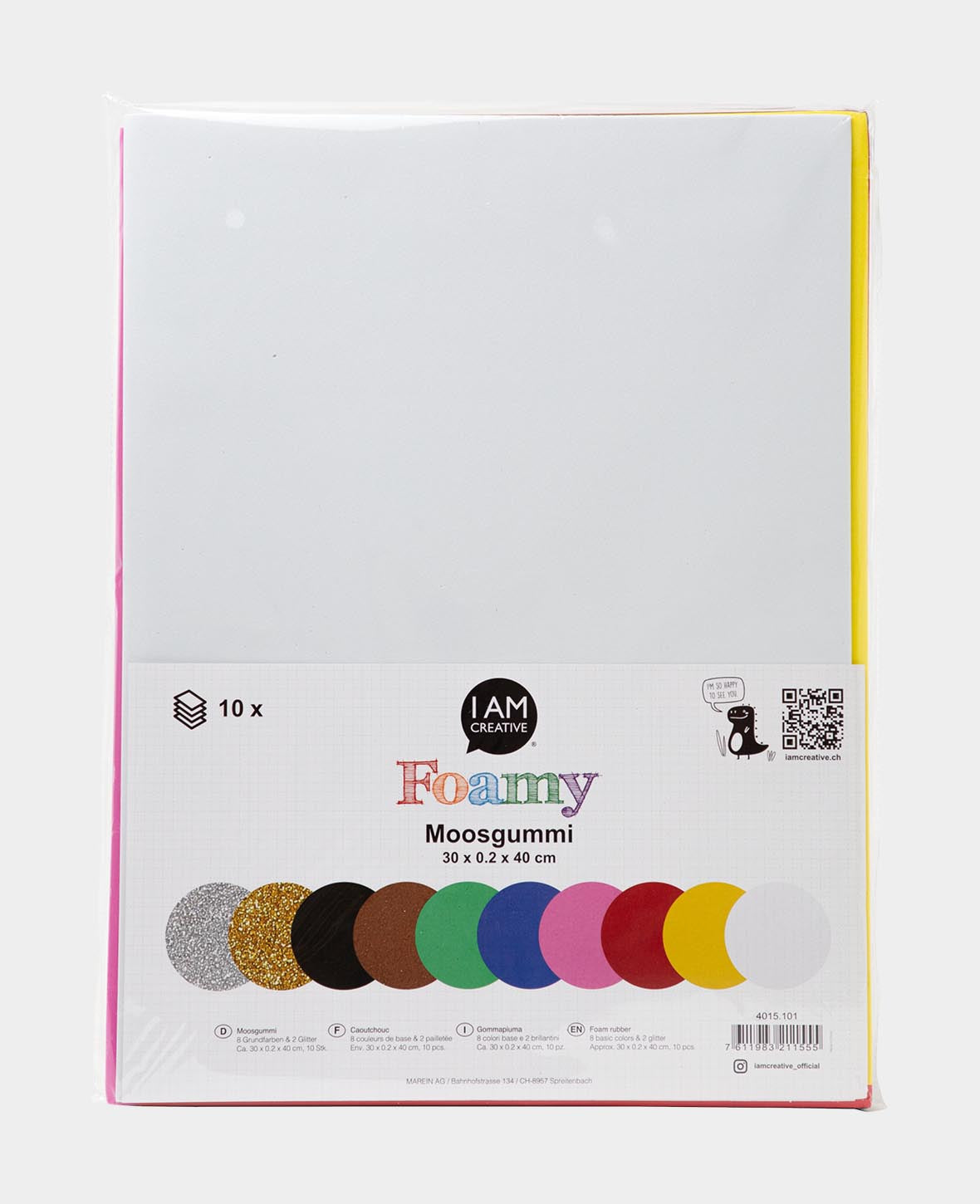 Moosgummi Set, 8 Grundfarben & 2 Glitterfarben, 2mm x 30 x 40 cm