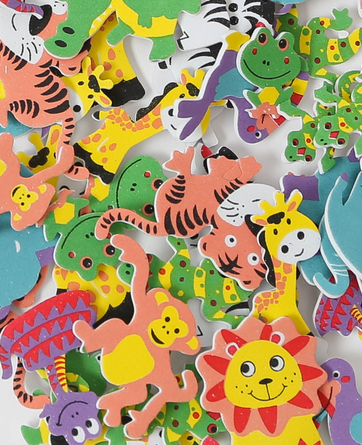 Autocollants animaux de la jungle en mousse, ø 4 cm, 96 pces