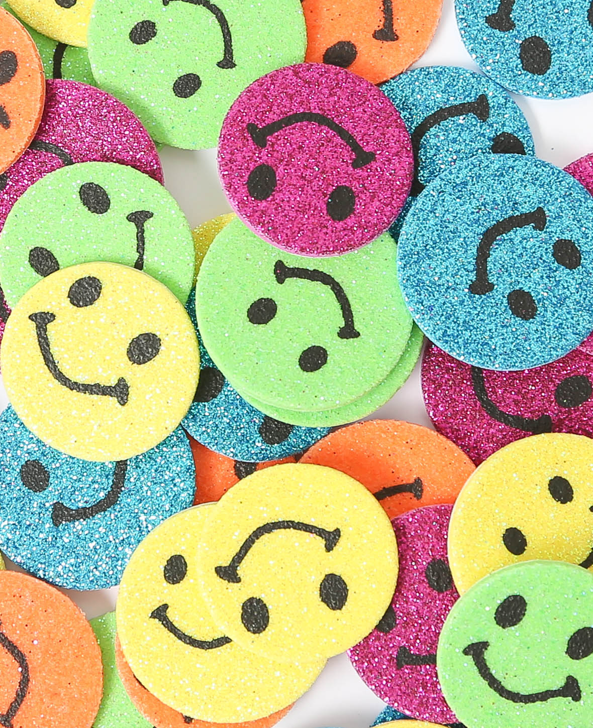 Autocollants en mousse pailletés Smilies, ø 2,9 cm, 50 p.