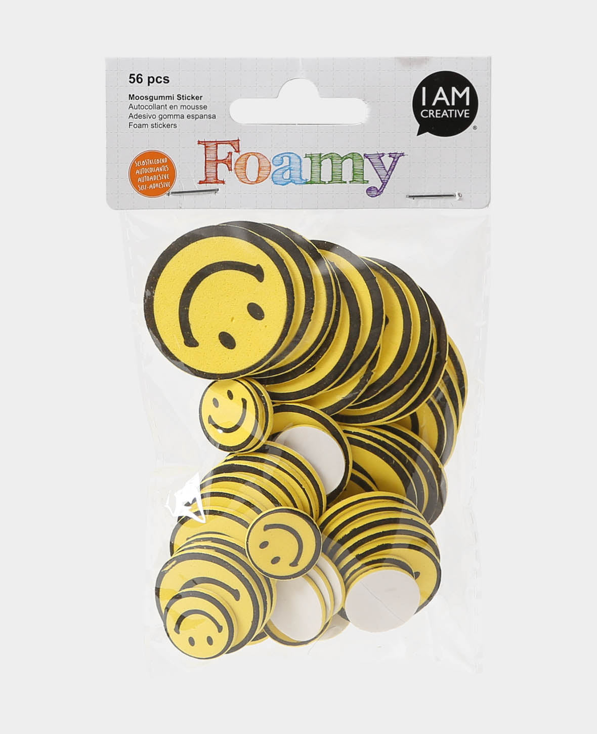 Stickers smileys en mousse, ø 2,4 cm, 56 pcs.