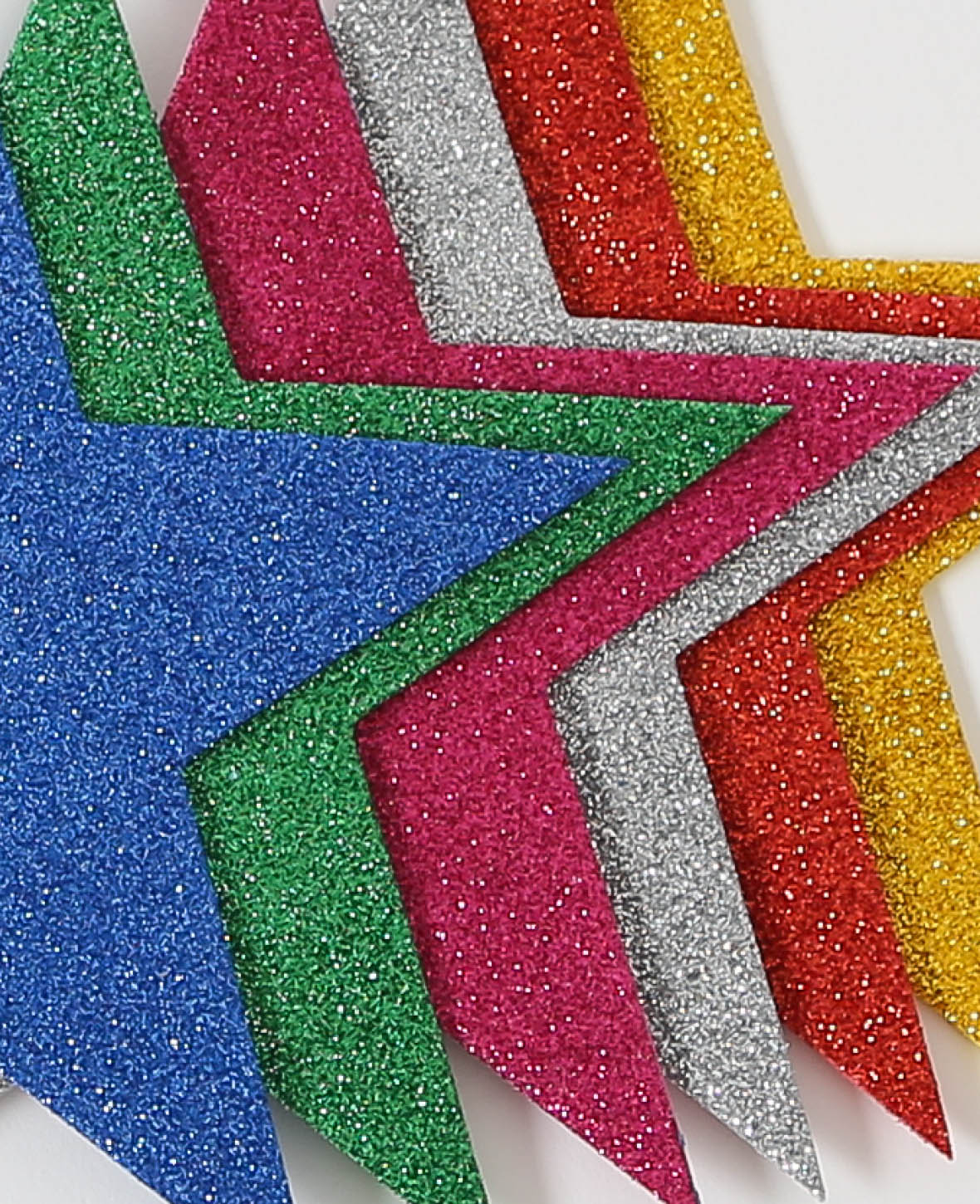 Autocollants en mousse pailletés étoiles, 13 x 13 cm, 6 p.