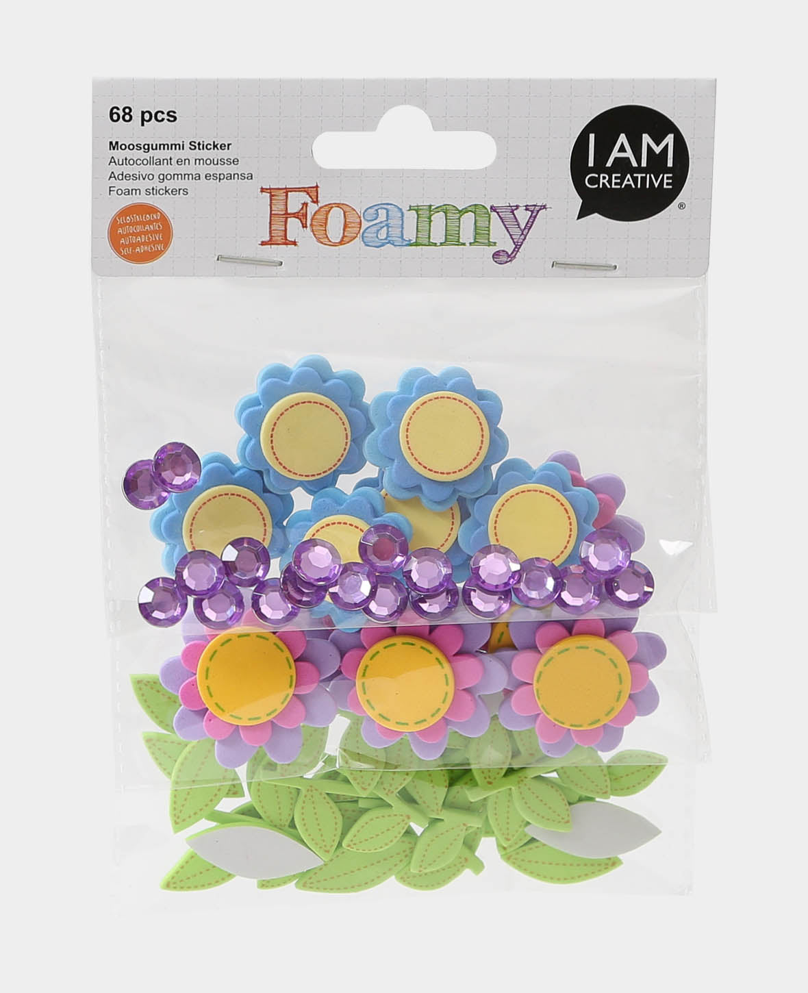 Autocollants en mousse Fleurs & Strass, 1-2.7 cm, 68 pcs.