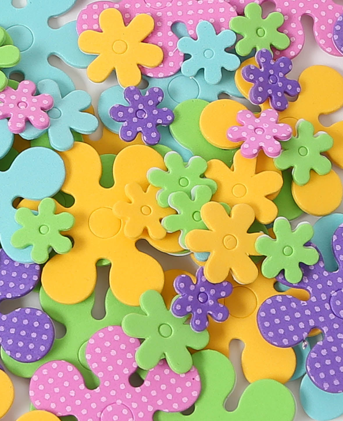 Autocollants en mousse fleurs avec trou, ø 1,3-5 cm, 96 pièces