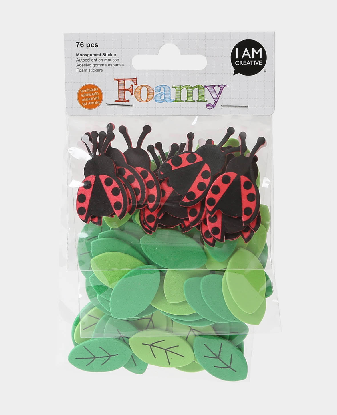 Autocollants en mousse coccinelles et feuilles, 2,5 x 4,3 cm, 76 pièces