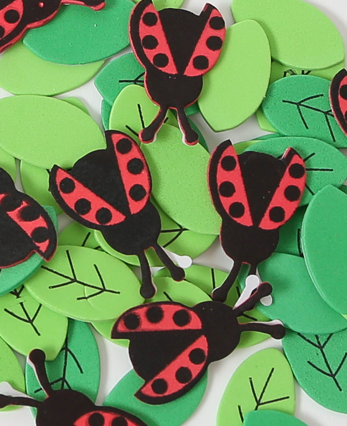 Autocollants en mousse coccinelles et feuilles, 2,5 x 4,3 cm, 76 pièces