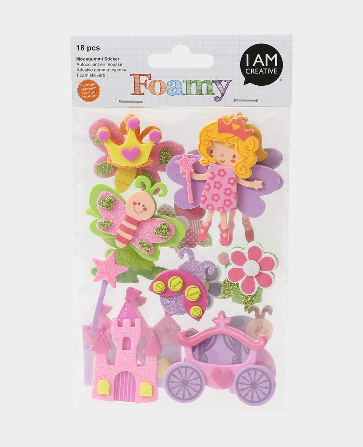 Moosgummi 3D princess, with glitter, approx. 2-7.5 cm, 18 pcs.
