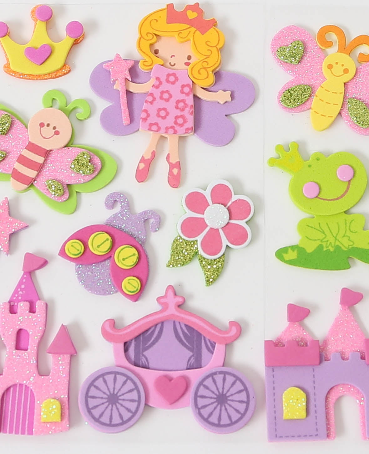 Moosgummi 3D princess, with glitter, approx. 2-7.5 cm, 18 pcs.