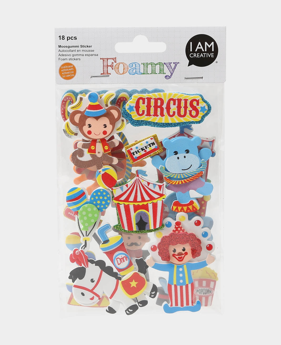 Foam Rubber 3D Circus, with glitter, approx. 2.3-7.5 cm, 18 pcs.