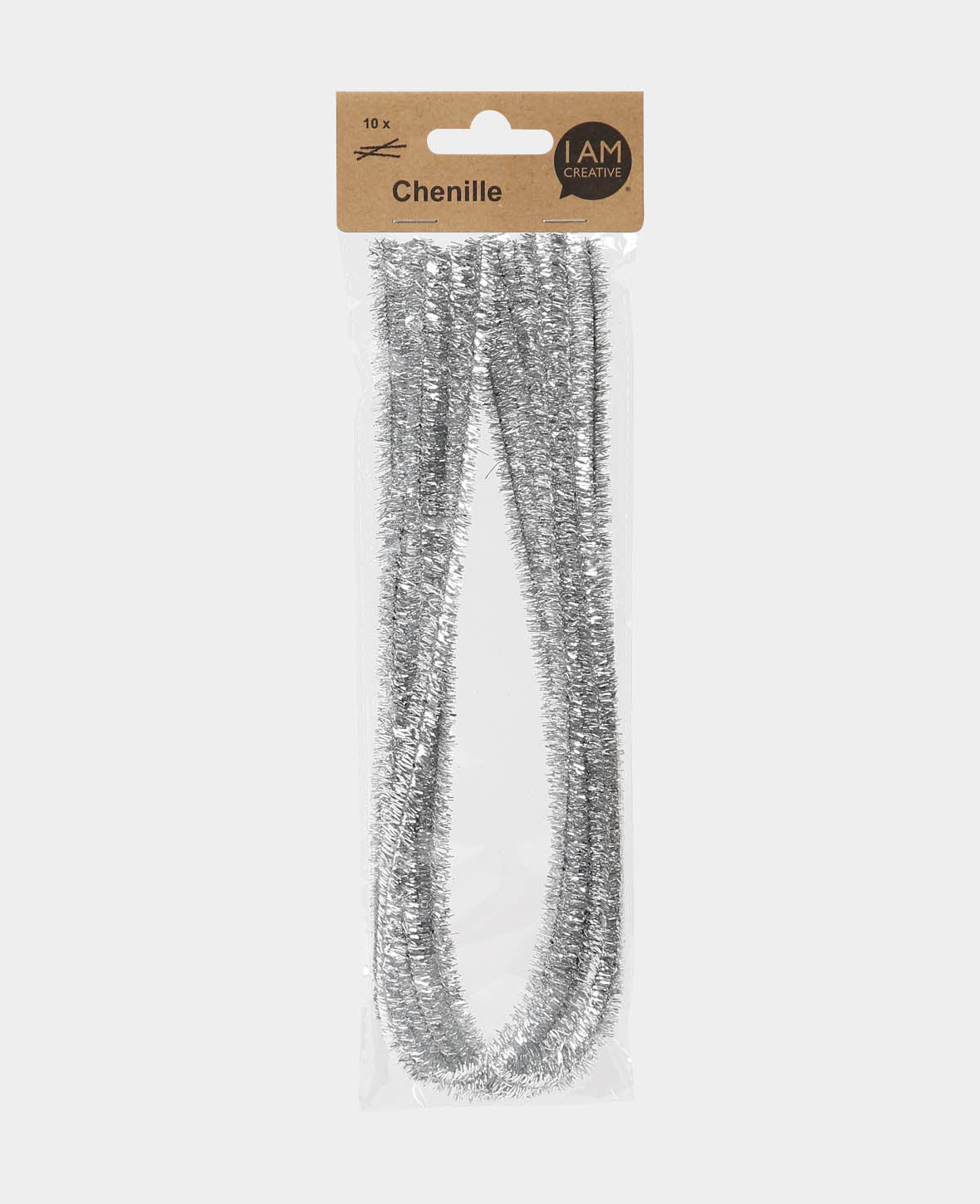 Tiges chenille, argent, ø 9 mm x 50 cm, 10 pièces