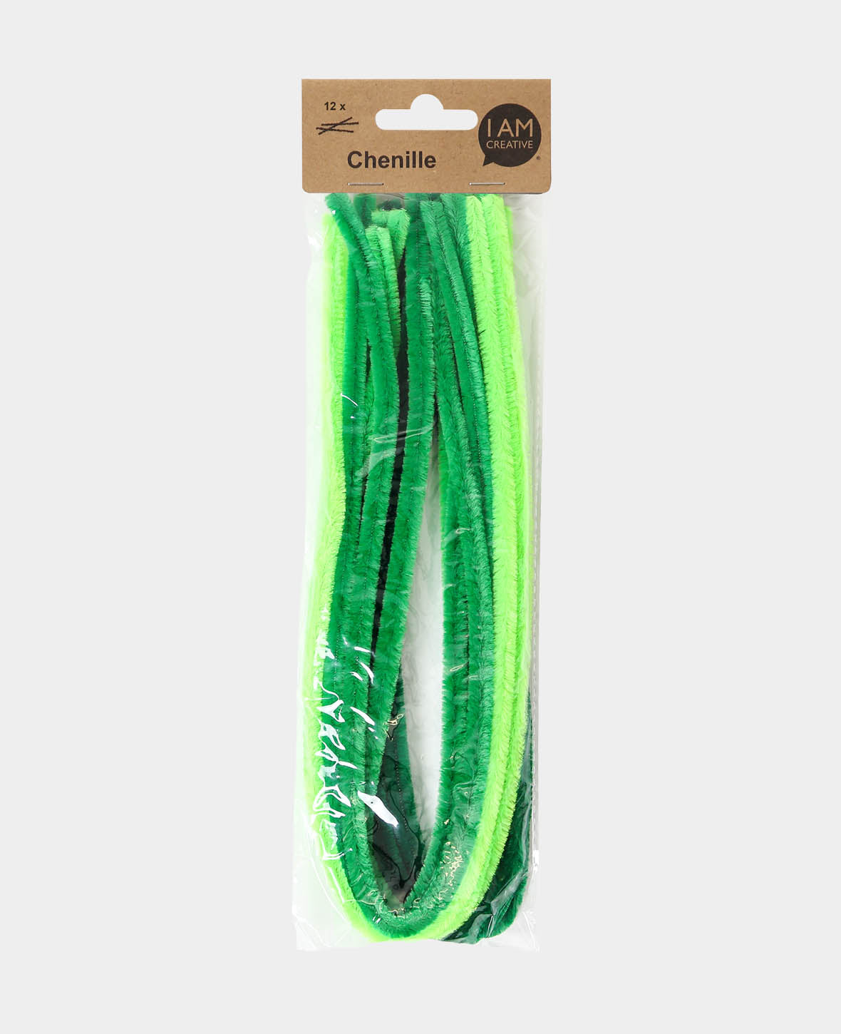 Chenille Wire / Pipe Cleaners, Green Mix, ø 9 mm x 50 cm, 12 pieces