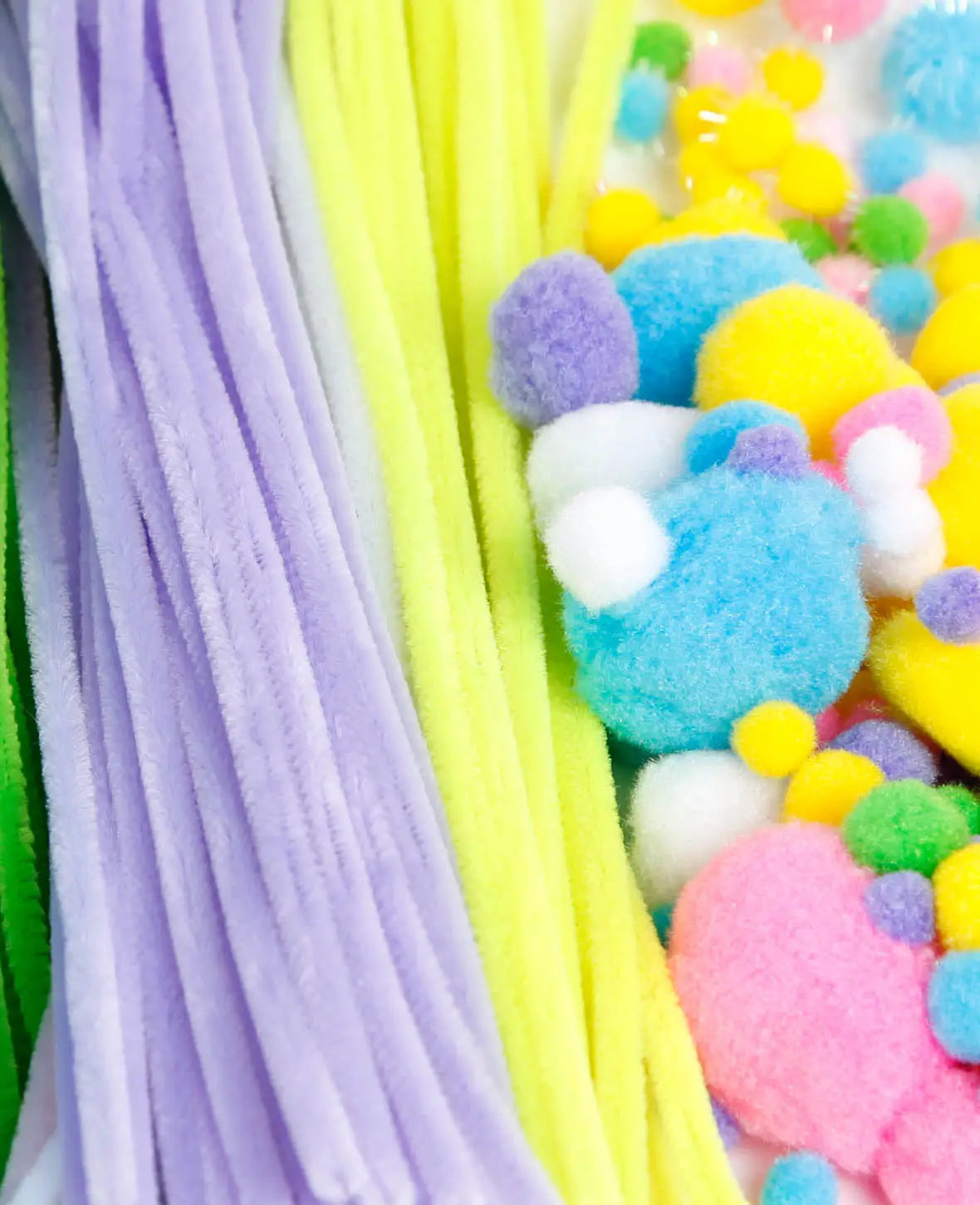 Set de chenilles, pompons et yeux mobiles, couleurs pastel, 300 pièces