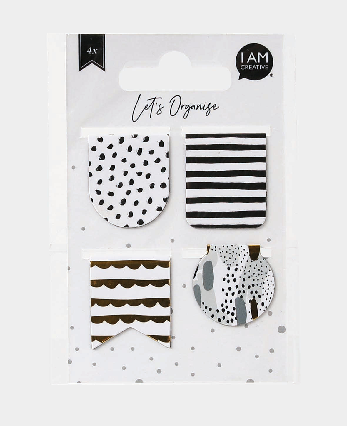 Magnetic Bookmark, assorted patterned, leaves no marks due to magnet, approx. 2.5 x 3 cm, Black & Gold, 4 pcs.