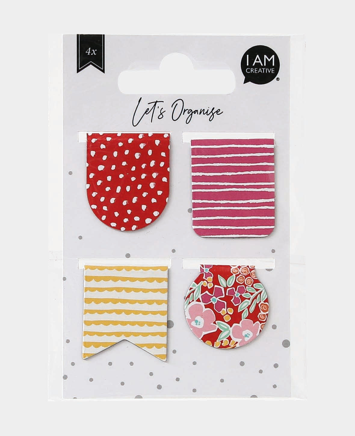 Magnetic Bookmark, assorted patterned bookmarks, leaves no marks due to magnet, approx. 2.5 x 3 cm, Red & Yellow, 4 pcs.