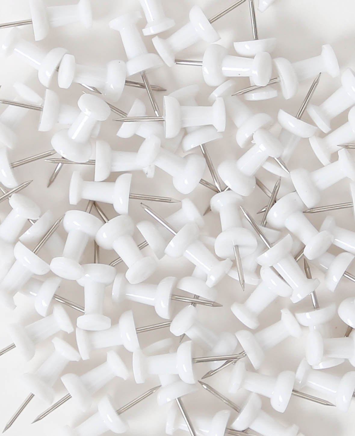 Punaises, punaises avec pointe longue et tête en plastique adhérente pour tableaux d'affichage, blanc, ø 9 x 24 mm, 100 pièces