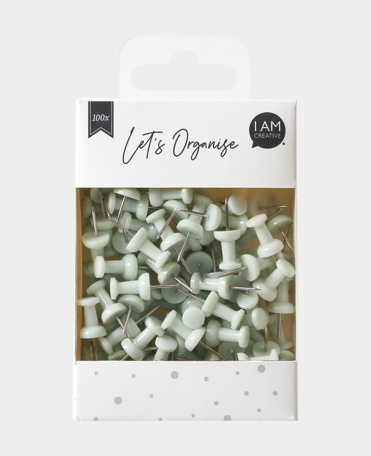 Punaise, Punaises à pointe longue et tête plastique adhérente pour tableaux d'affichage, Vert clair, ø 9 x 24 mm, 100 pcs