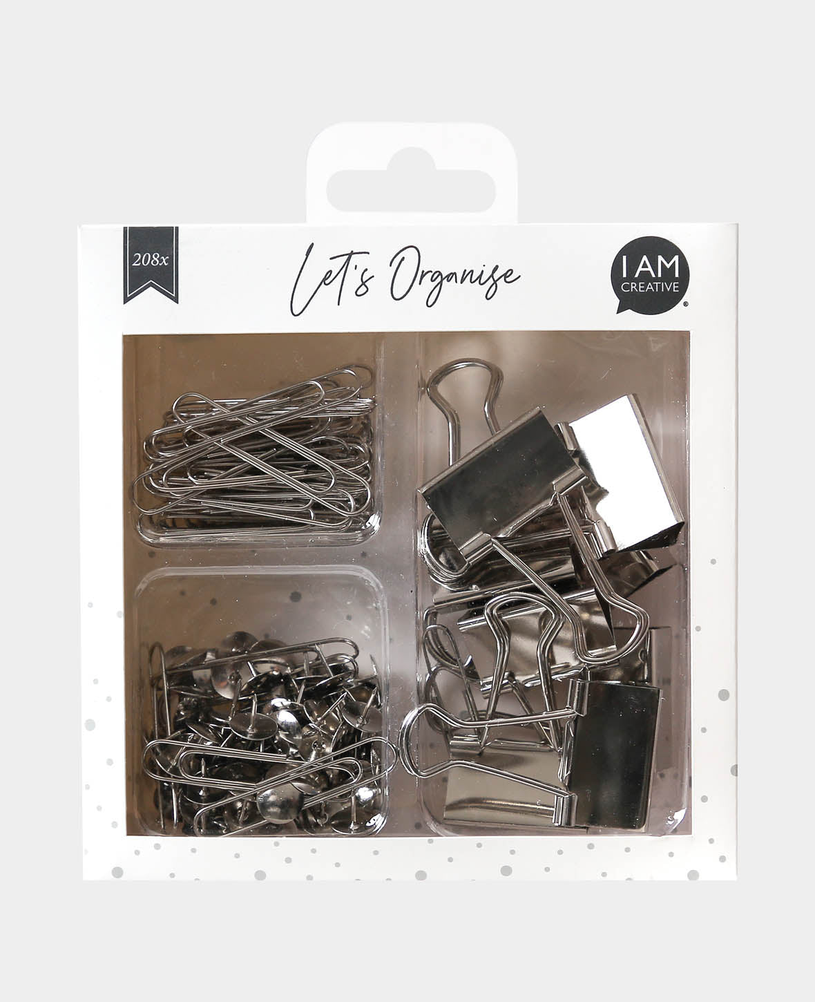 Lot de clips argentés, argent, 32 mm, 49 x 10 mm, ø 10 x 10 mm, 208 pièces.