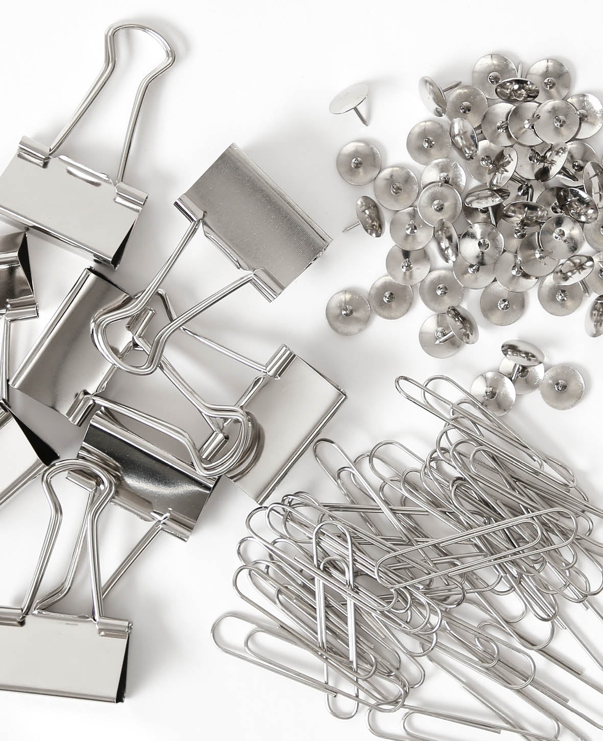 Lot de clips argentés, argent, 32 mm, 49 x 10 mm, ø 10 x 10 mm, 208 pièces.