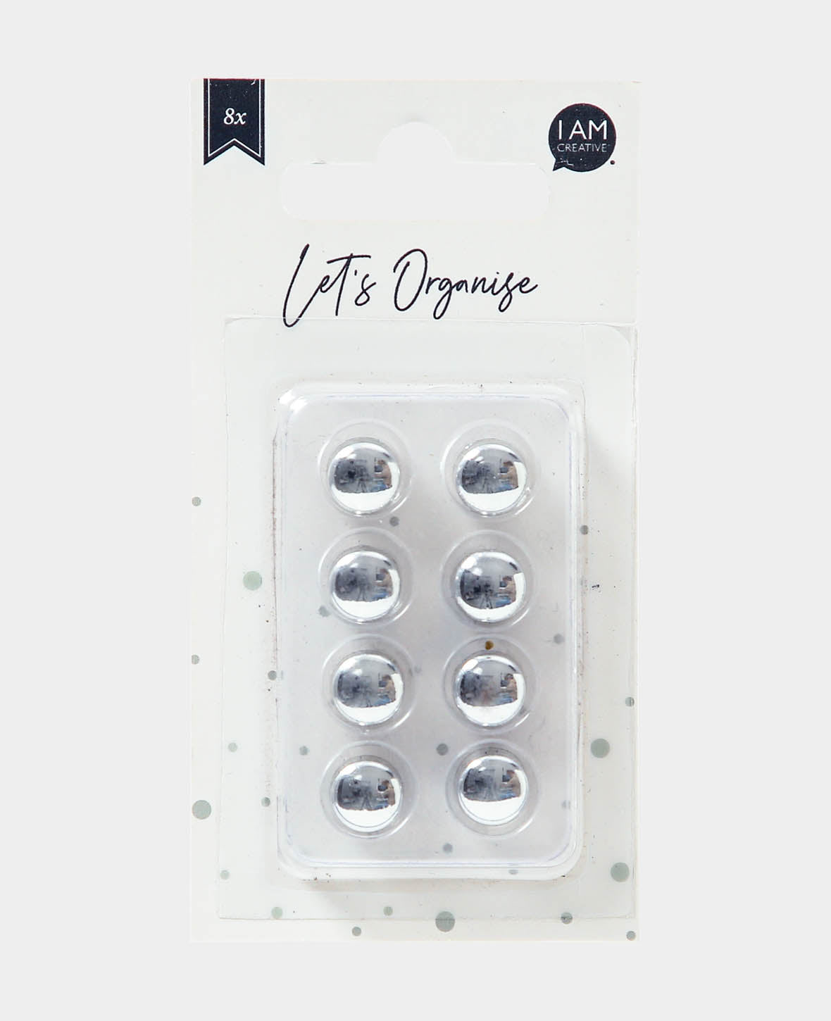 Decorative Magnets, Round, Button Magnets, Silver, ø 1 x 0.7 cm, 8 pieces
