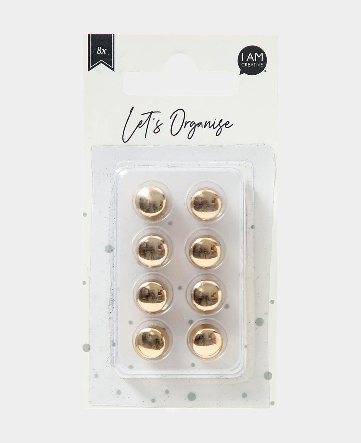 Decorative Magnets Round, Button Magnets, Gold, ø 1 x 0.7 cm, 8 pieces