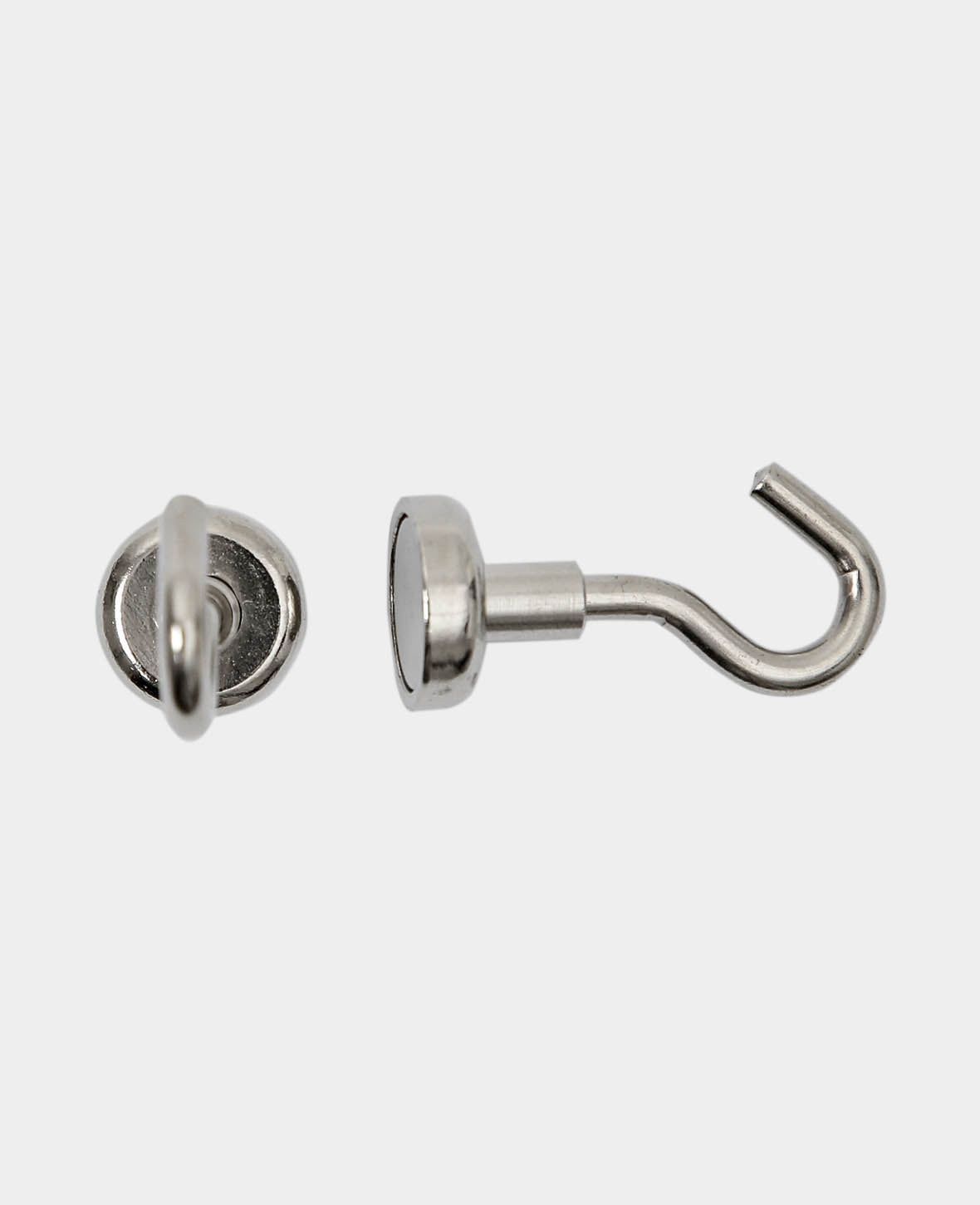Crochets magnétiques puissants, Aimants avec crochets dévissables, Argent, ø 1.6 x 3.6 cm, 2 pièces