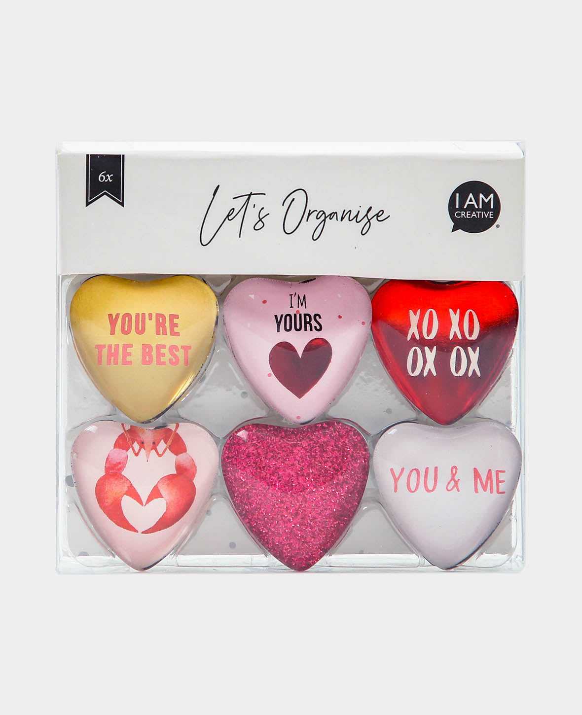 Magnets Glass Heart, Decorative Magnets, Colorful, 0.9 x 3.3 x 3.2 cm, 6 pieces