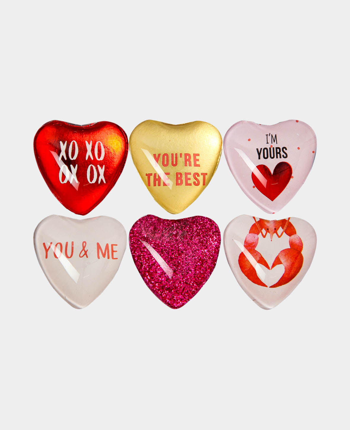 Magnets Glass Heart, Decorative Magnets, Colorful, 0.9 x 3.3 x 3.2 cm, 6 pieces