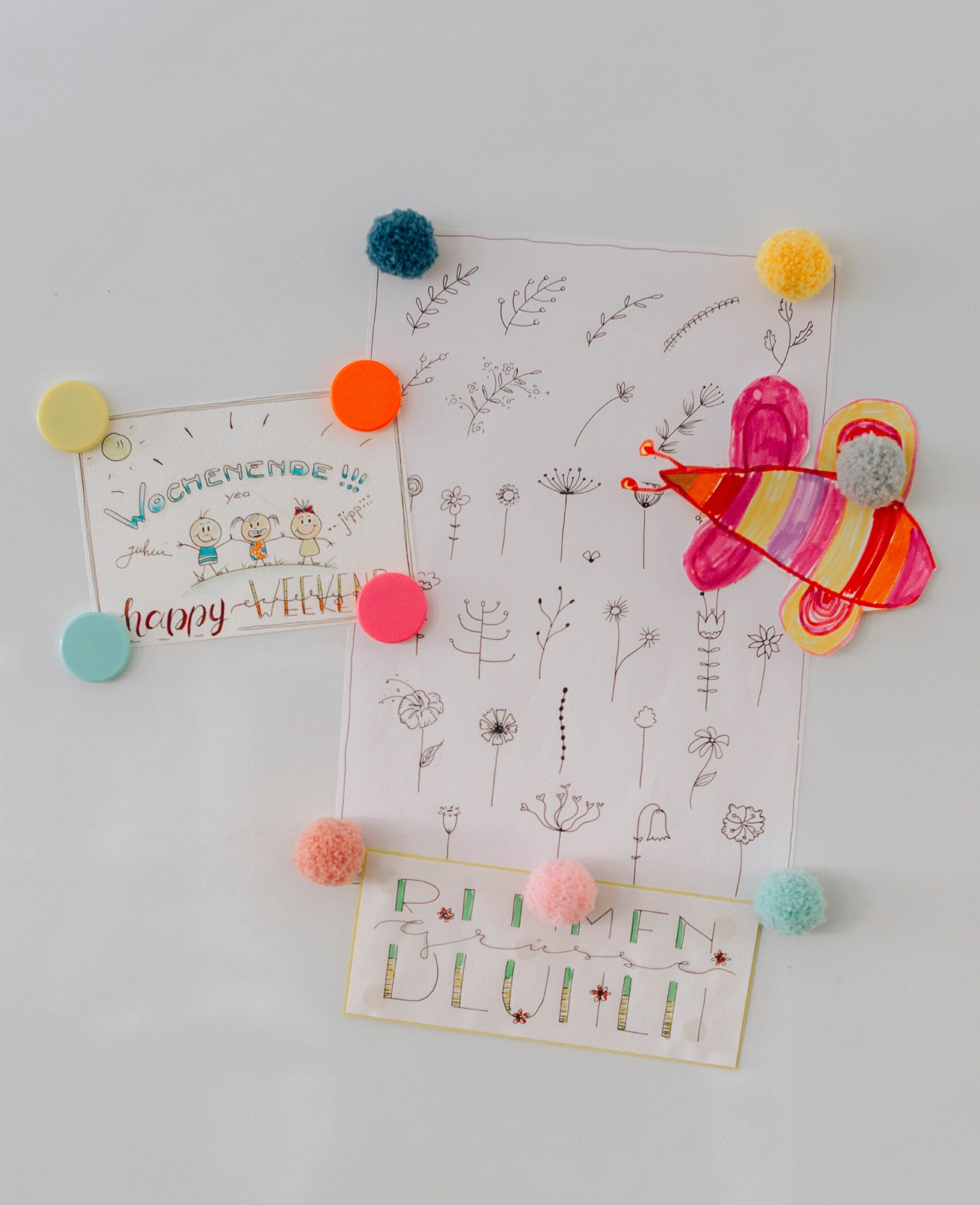Aimants Pompon, Aimants décoratifs, Colorés, ø 3 cm, 6 pièces