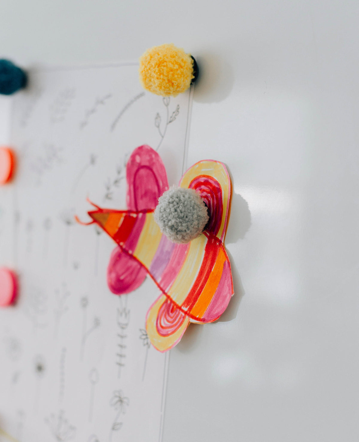 Aimants Pompon, Aimants décoratifs, Colorés, ø 3 cm, 6 pièces