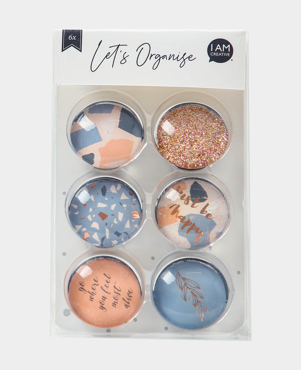 Magnets Glass Happy, Decorative Magnets, Colorful, ø 2.5 x 1 cm, 6 Pieces